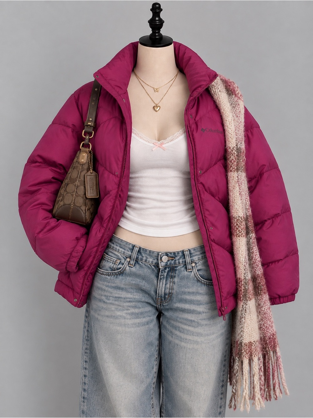 Columbia Women's WL5072 Magenta Chevron Quilted Puffer Jacket - Size XL